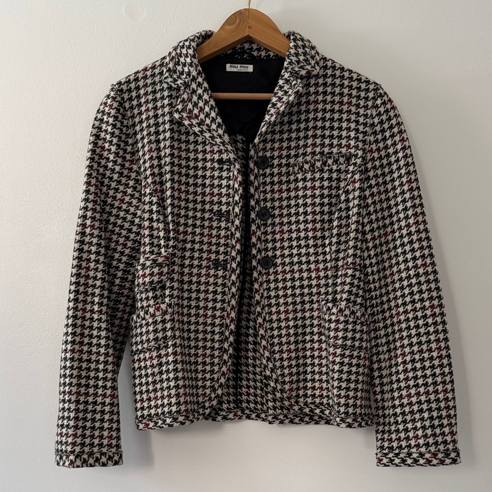 Miu Miu Black and White Houndstooth Blazer